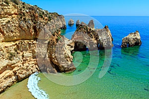 Summer Atlantic rocky coastline (Algarve, Portugal).