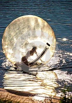 Summer attraction swimming in an inflatable ball