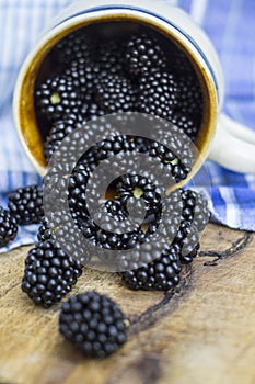 Summer/autumn seasonal fruit harvest concept. Blackberries