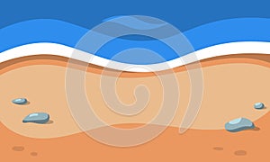 Summer background. Beach and sea. Sea wave and sand. Vector cartoon clipart.