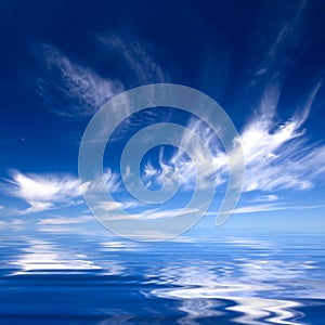 Summer background with blue water and sky