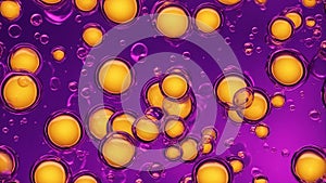 A summer background with a design of water bubbles in a pool. The water is purple and bright, the bubble is yellow
