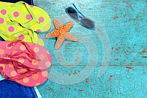 Summer Background with Flip-flops, Sunglasses and Starfish