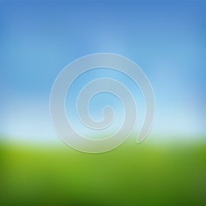 Summer background. Green fresh grass, blue sunny sky blur design. Abstract summer, spring nature. Beauty garden, park