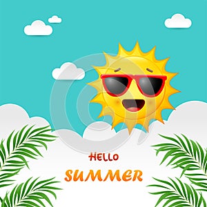 Summer background with happy sun cartoon. flat design