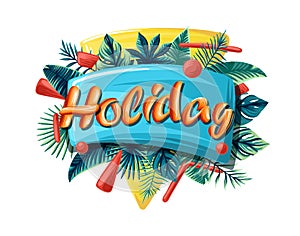 Summer background with holiday text design and palm trees.