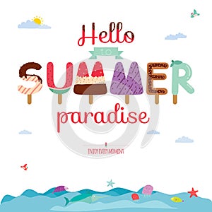 Summer background with ice cream typography