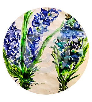 Summer background, poster with lavender, garden after rain