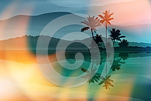 Summer background with sea and palm trees