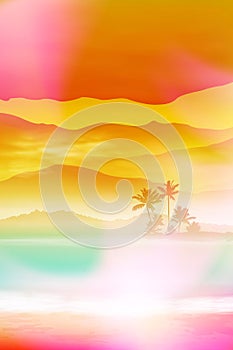 Summer background with sea and palm trees