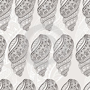 Summer background with shell elements. Repeating print background texture.