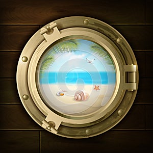 Summer Background In Ship Porthole Illustration