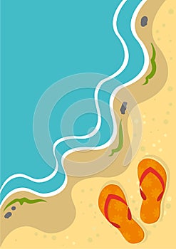 Summer background with slippers on a beach