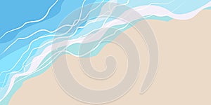 Summer background with Space for text. Blue Sea wave. Vector Flat illustration. Sand and Ocean Water Cartoon Template with Copy