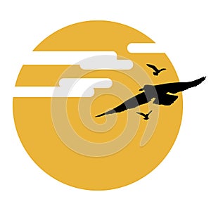 Summer background, sun and seagull, vector