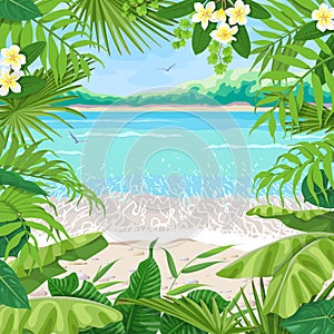 Summer Background with Tropical Frame on Seaside