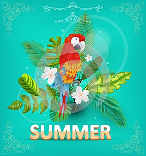 Summer background with tropical plants and flowers. For typographical, banner, poster, party invitation. vector