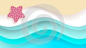 Summer Background, Vector Of The Beach At With Waves, Seaside View Poster