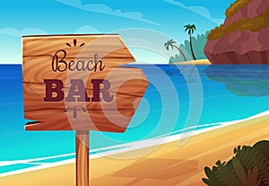 Summer background with wooden signboard on the beach