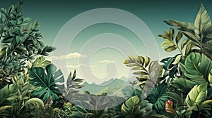 Summer backgrounds with tropical leaves in green. Generative AI.