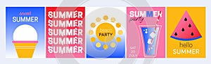 Summer banner background templates with ice cream, cocktail, sun, watermelon