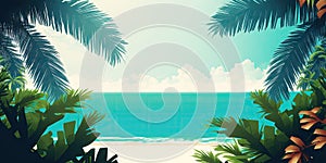 Summer banner with copy space for text. Summer sandy beach with palms and tropical sea view. empty space for product
