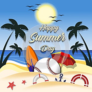 Summer baseball poster. Happy summer day