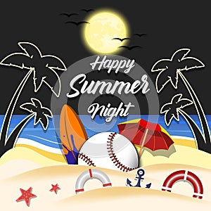 Summer baseball poster. Happy summer night