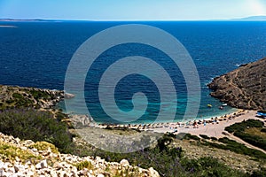 Summer bay shore in the Adriatic sea, Croatia. View from the hill