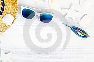 Summer Beach accessories White sunglasses,starfish,straw hat,gl