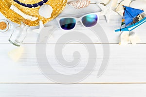 Summer Beach accessories White sunglasses,starfish,straw hat,gl