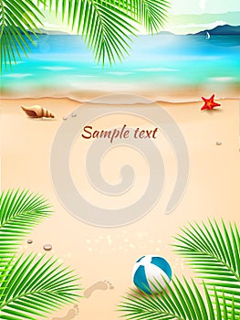 Summer beach background, seascape, sand and wave. Vector Illustration