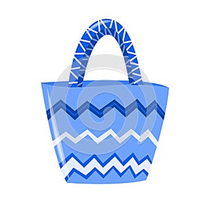 Summer beach blue striped bag. Summer isolated object on a white background. Vector illustration.
