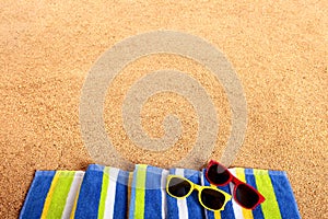 Summer beach border background sunglasses copy space