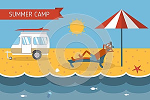 Summer Beach Camping Postcard With Lounging Guy