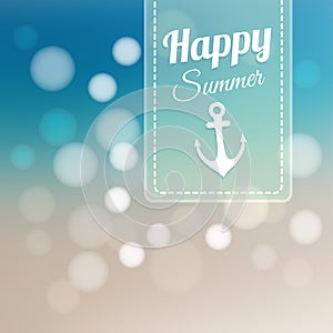 Summer beach card, blurred background