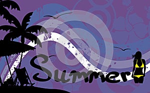 Summer Beach club Tropical spring break background postal card illustration