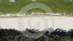 A summer beach on the coast of Poland, the Baltic Sea, aerial view.