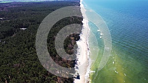 A summer beach on the coast of Poland, the Baltic Sea, aerial view