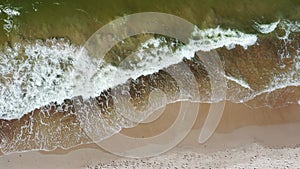 A summer beach on the coast of Poland, the Baltic Sea, aerial view