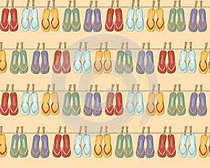 Summer beach colorful flip flops seamless patten.