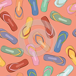 Summer beach colorful flip flops seamless pattern.