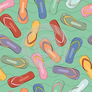 Summer beach colorful flip flops seamless pattern.