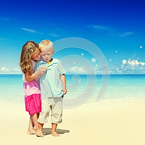 Summer Beach Family Fun Enjoyment Children Concept