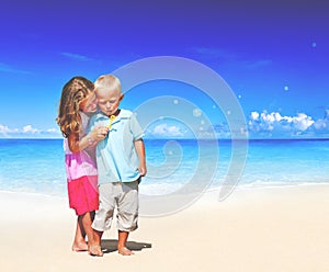 Summer Beach Family Fun Enjoyment Children Concept