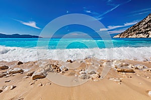 Summer beach in Greece. Myrtos beach in Kefalonia