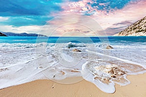 Summer beach in Greece. Myrtos beach in Kefalonia photo