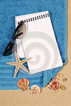 Summer beach holiday background blank writing book copy space vertical