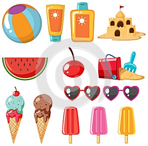 Summer beach icons set