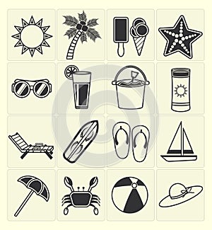 Summer beach icons set